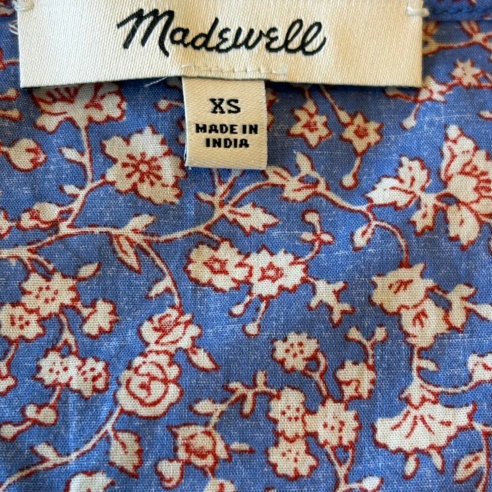 Madewell Blue Floral Puff‎ Sleeve V Neck Casual Blouse Top Women XS Boho Peasant